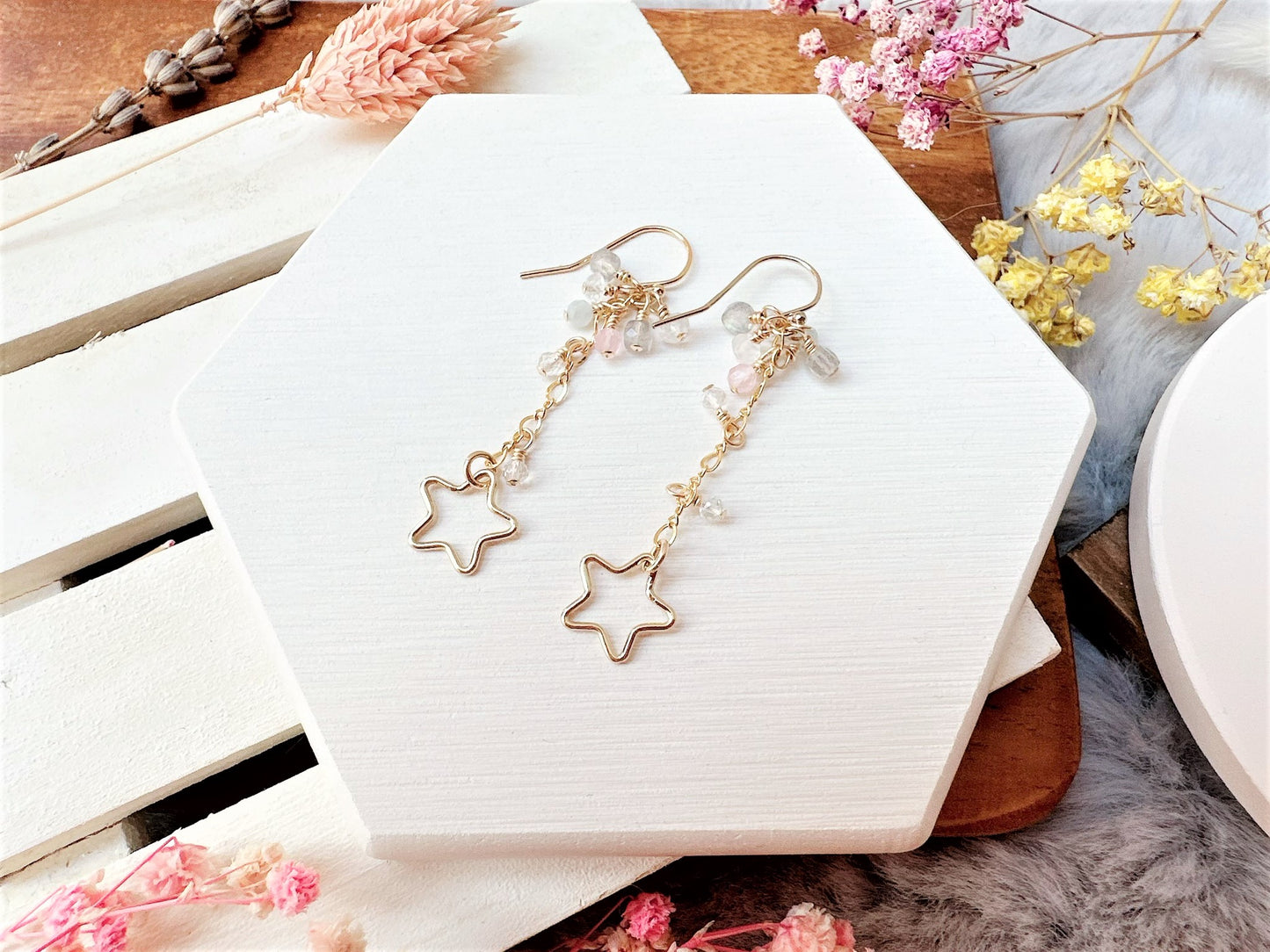 Mini Gemstone Cluster Earrings with Star Charm