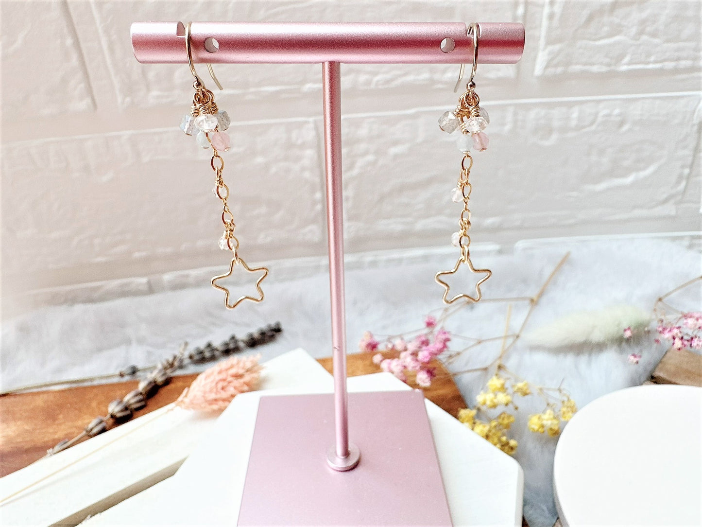 Mini Gemstone Cluster Earrings with Star Charm