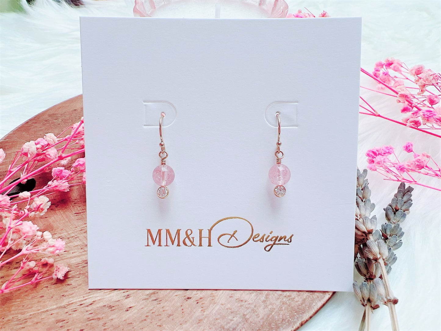 Strawberry Quartz and Cubic Zirconia Earrings