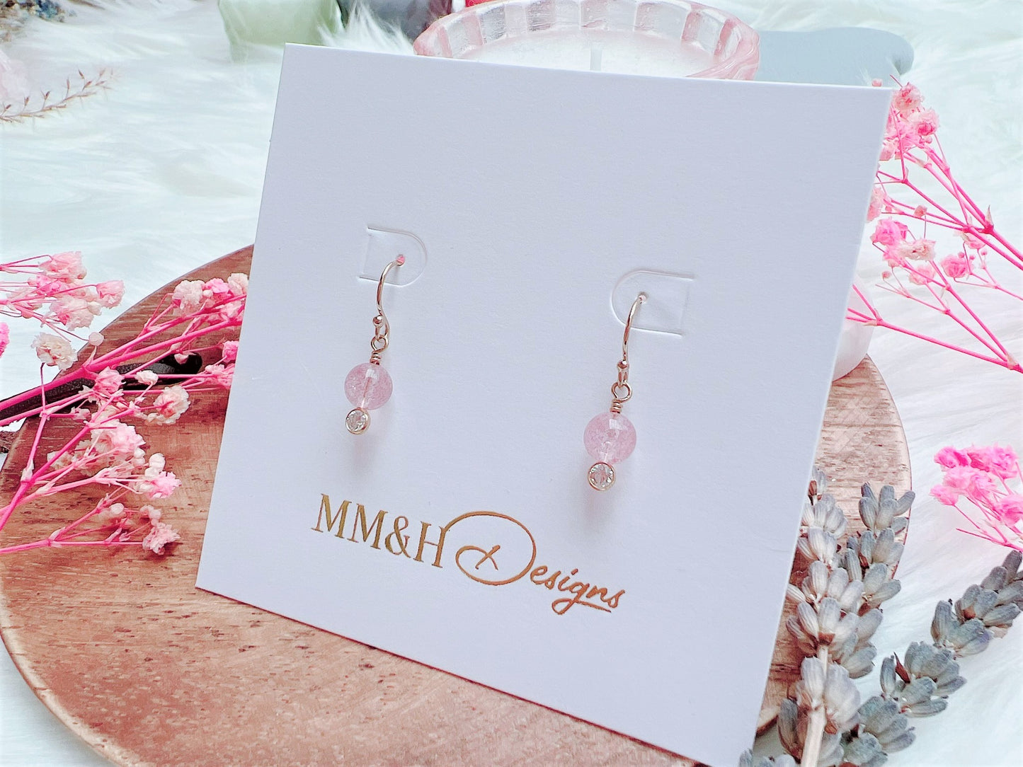 Strawberry Quartz and Cubic Zirconia Earrings