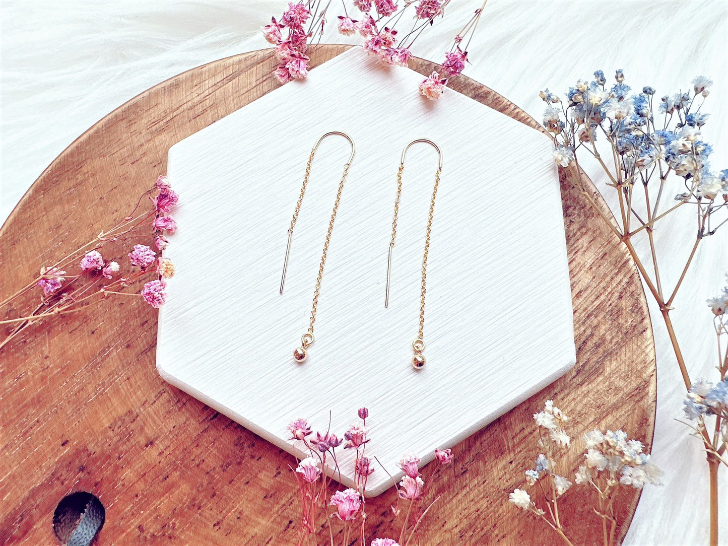 Elegant Threader Earrings with Mini Ball Charm