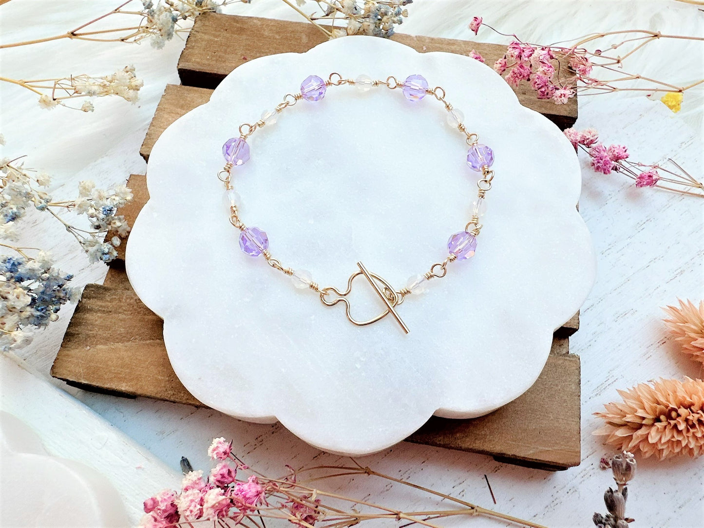 Crystal Bracelet with Heart Toggle Clasp