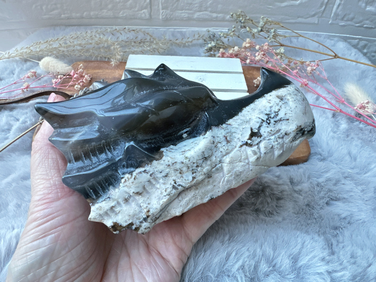 Volcano Agate Dragon Head Carving