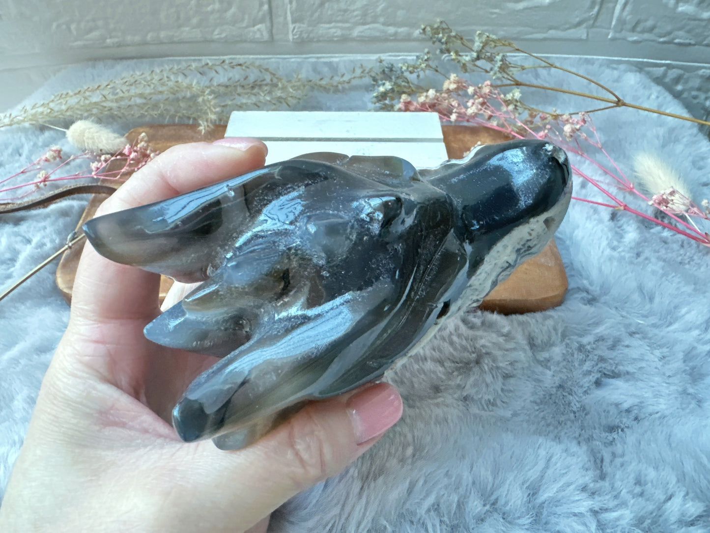 Volcano Agate Dragon Head Carving