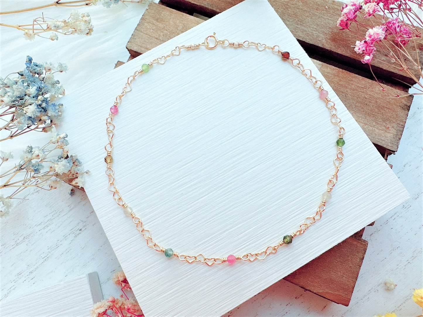 Mini Tourmaline Gold Chain Anklet