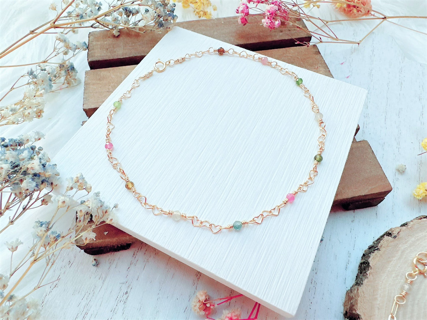 Mini Tourmaline Gold Chain Anklet