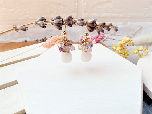 Moonstone and Mini Gemstone Cluster Earrings