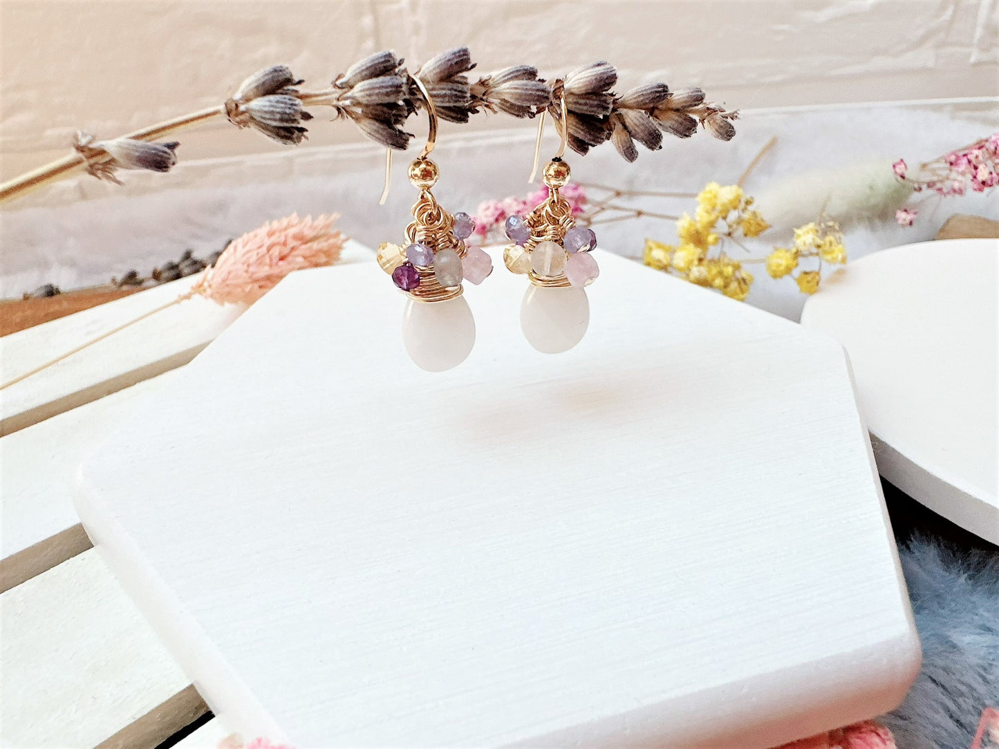 Moonstone and Mini Gemstone Cluster Earrings