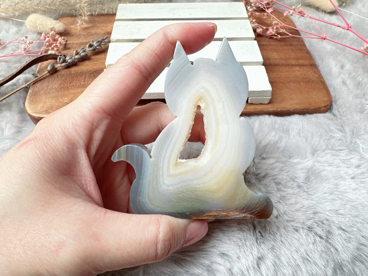 Agate with Druzy Cat