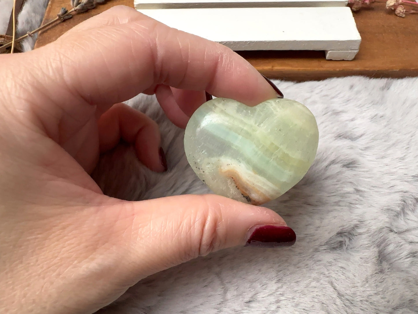 Small Pistachio Calcite Heart (Imperfect)